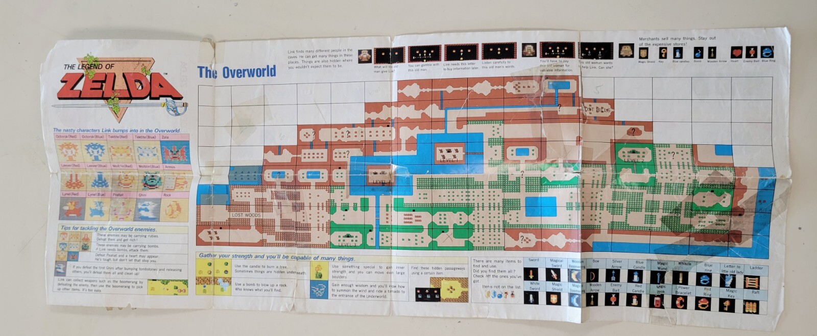 Vtg 1987 LEGEND OF ZELDA Nintendo NES Original Maps & Strategies Fold-Out Insert