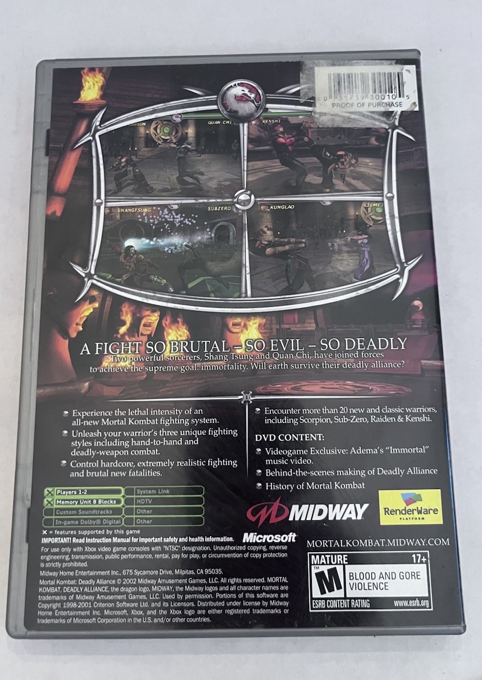 Mortal Kombat: Deadly Alliance Platinum Hits – OG Xbox 2003 – Complete Tested