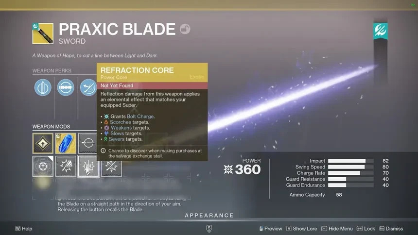 Praxic blade – All power core – Heirloom Catalyst – PS/Xbox/PC – Quest