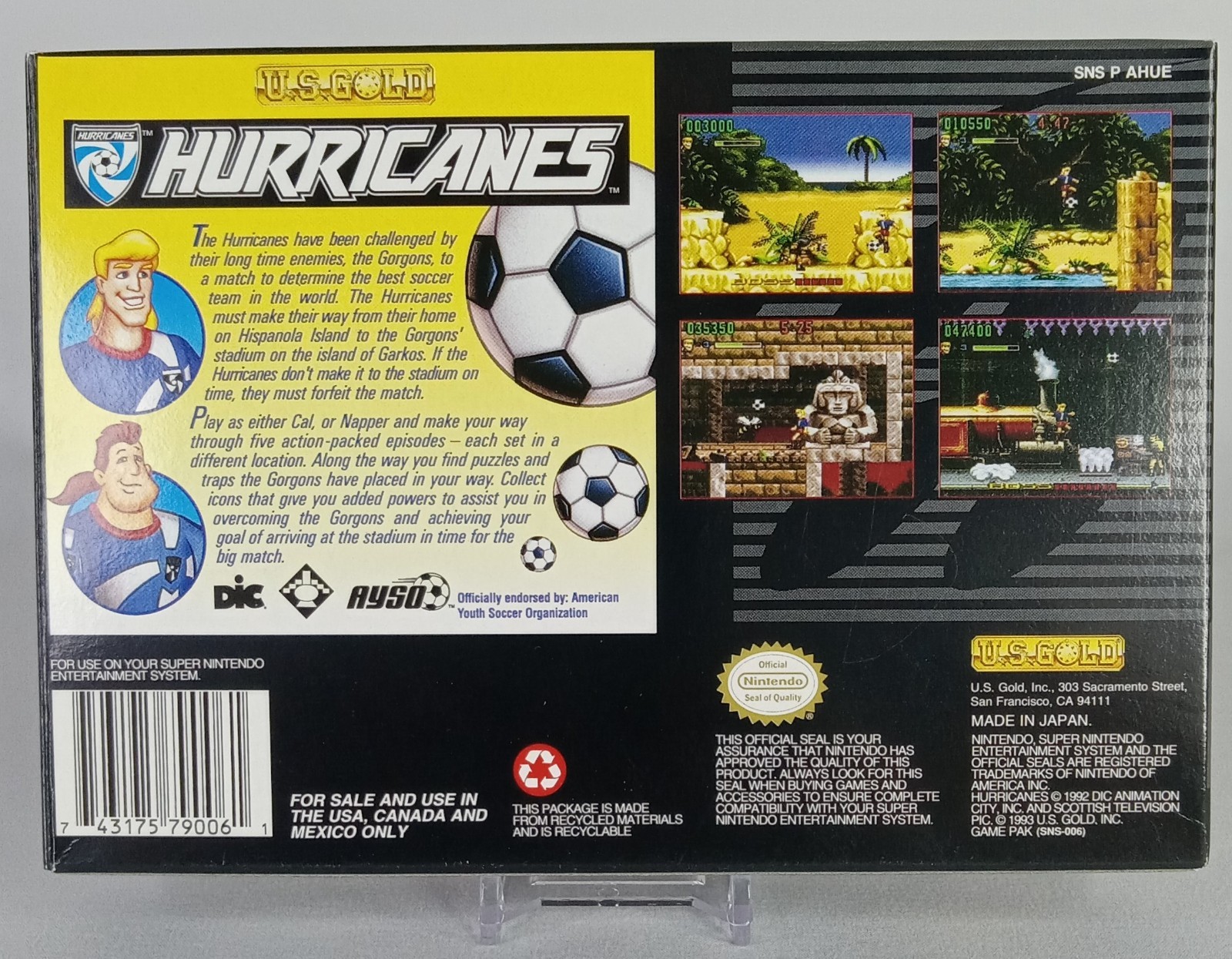 Hurricanes US Gold SNES Super Nintendo Tested Working Authentic CIB Complete