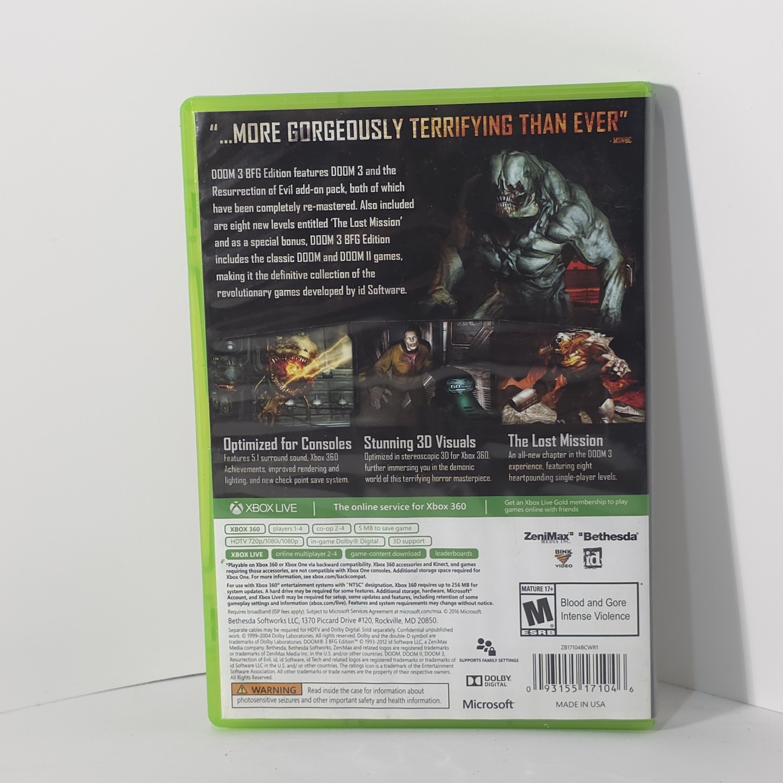 Doom 3 BFG Edition Xbox 360 Xbox One Backward Compatible Case Disc