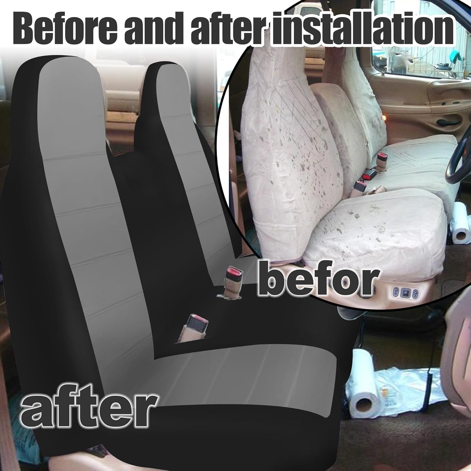 Heavy-Duty Machine Washable Bench Seat Cover for Ford F150/F250/F350 Gray