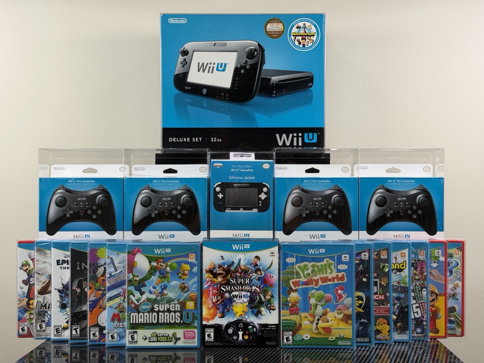 New Nintendo Wii U Deluxe 32GB Black Console CIB Complete 15 Sealed Games Rare