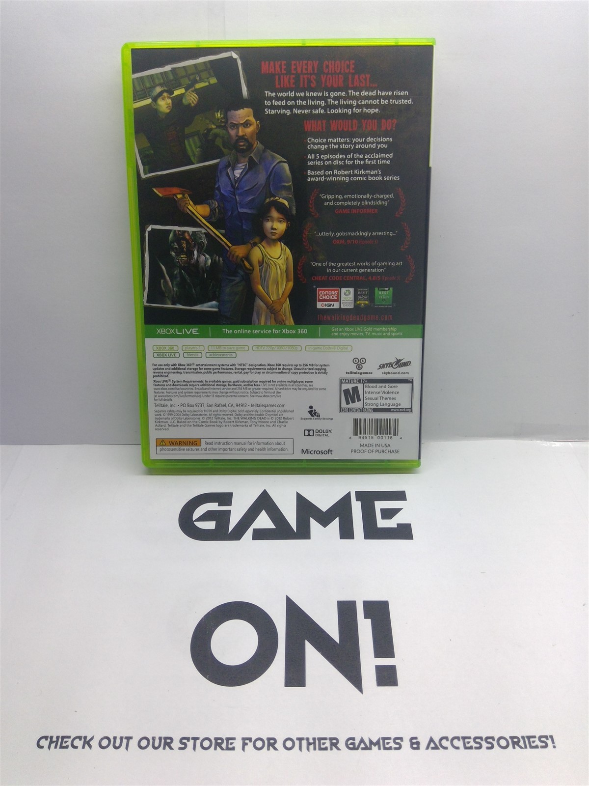 Walking Dead: A Telltale Games Series (Xbox 360, 2012) Complete Tested Working