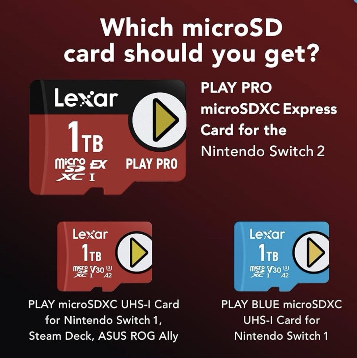 Lexar 1TB PLAY PRO microSD Express Card Switch 2 UHS-1 SDXC900/600MB/s Brand New