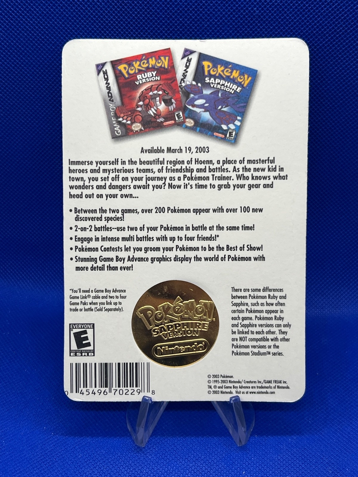 NEW SEALED 2003 Pokemon Sapphire Kyogre Limited Edition Preorder Metal Coin