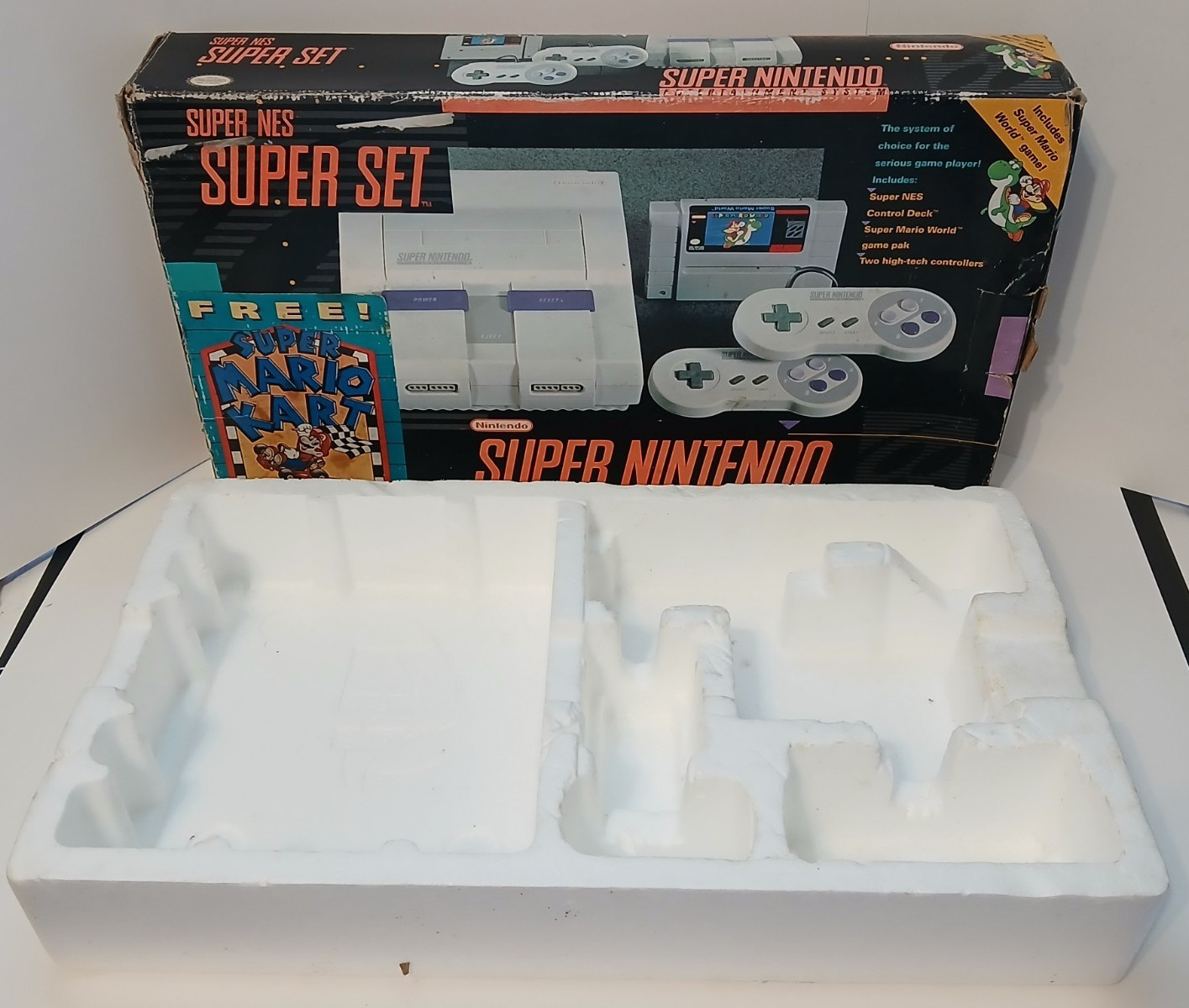 Super Nintendo Super Set – Box Only w/Foam Insert! Mario Kart Sticker Variation
