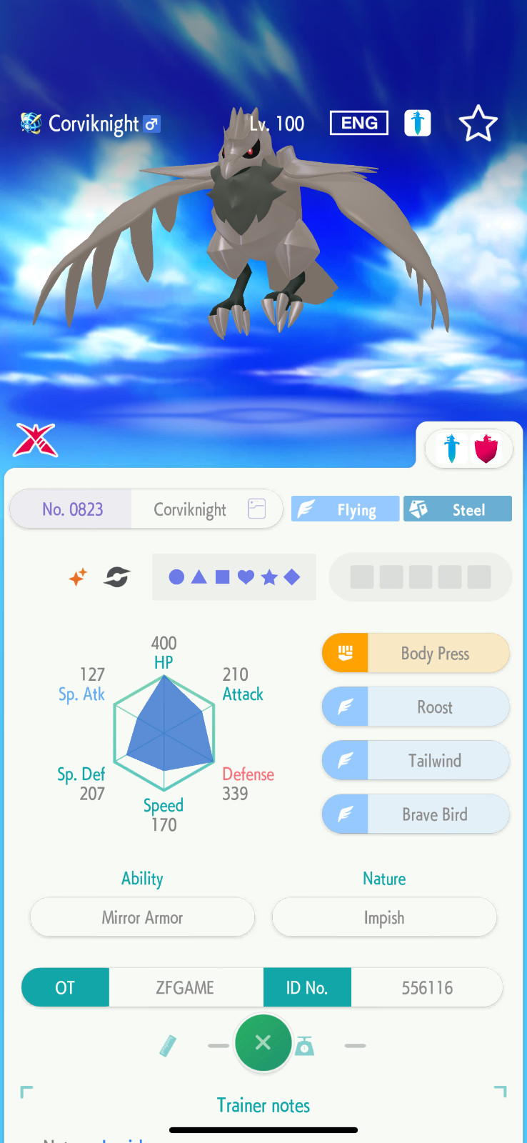 ✨6IV SHINY Corviknight + EVS🚀 POKEMON HOME✨Champions✨Online delivery⚡