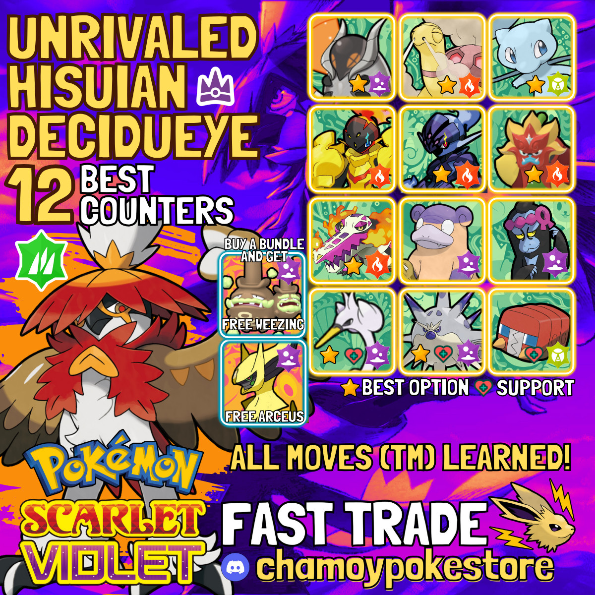 HISUIAN DECIDUEYE Tera Raid Counters ⚡ 6IV BUNDLE ⚡ Pokemon SCARLET and VIOLET