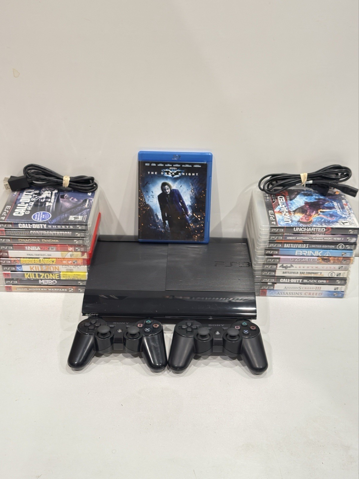 Sony PS3 Super Slim 500GB Console Bundle 21 Games 2 OEM Controllers Tested Works
