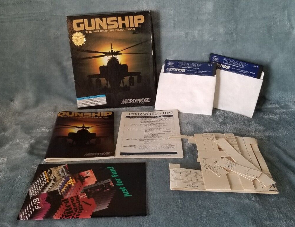 GUNSHIP The Helicopter Simulation Commodore Micro Prose 2 Disks CIB