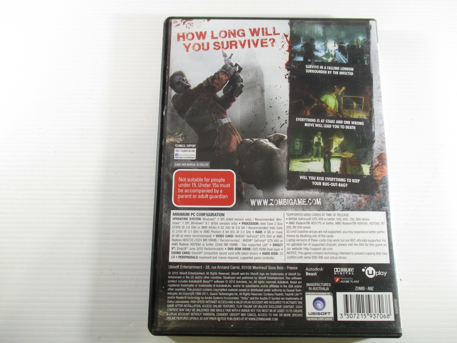 PC Game Zombi MA15+ Ubisoft PC DVD Rom 2015 Ubisoft Entertainment 3 Disc Set.