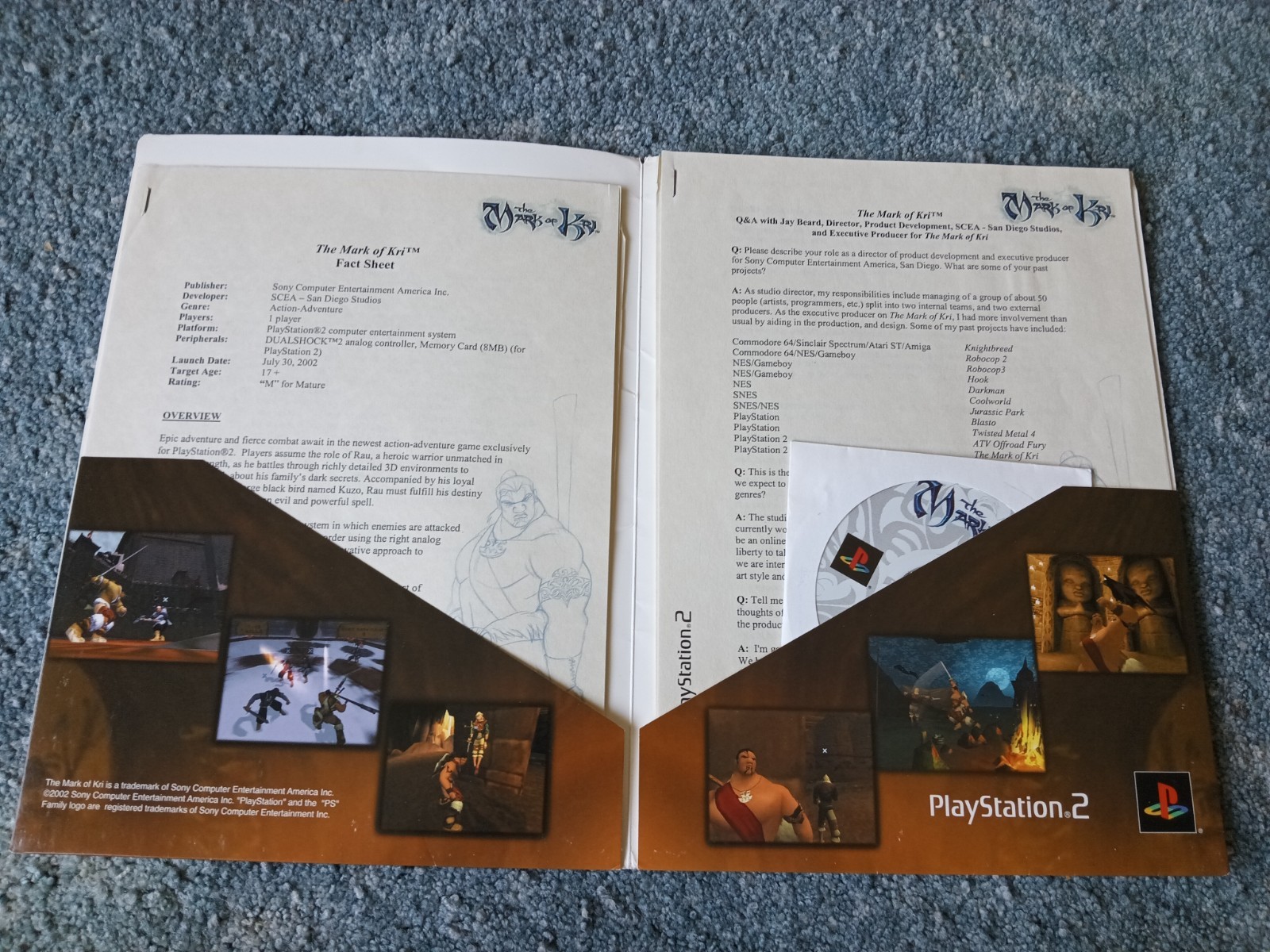 2002 PS2 The Mark of Kri Press Folder – Assets DISC TESTED Q&A with Jay Beard