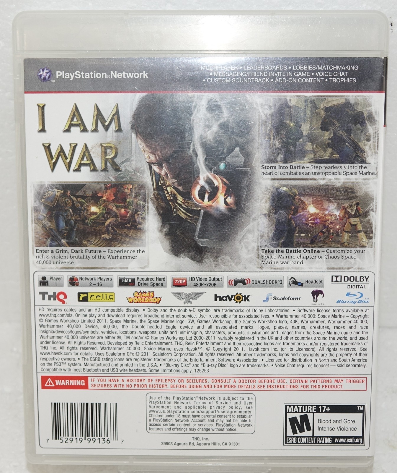 Warhammer 40,000 40K Space Marine Sony PlayStation 3 PS3 Tested and Working