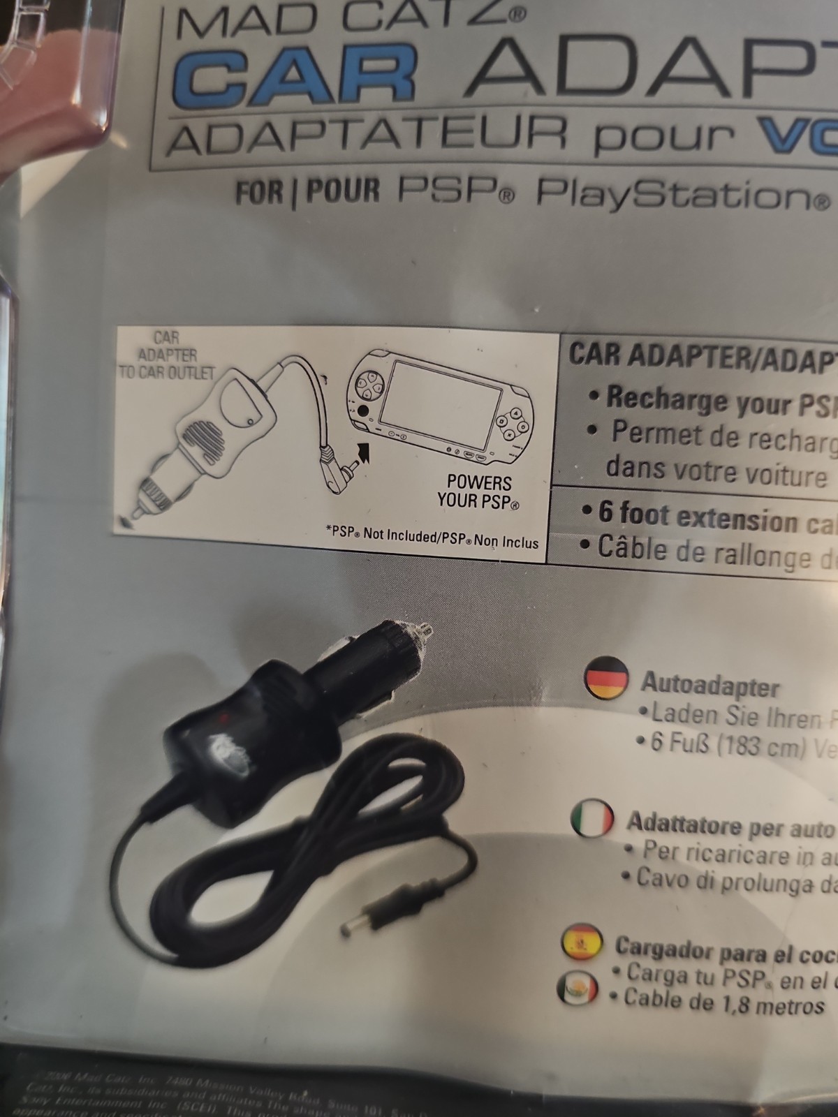 Mad Catz PSP Car Charger Car Adapter 8502 For Playstation PSP Model 08502 6 Foot