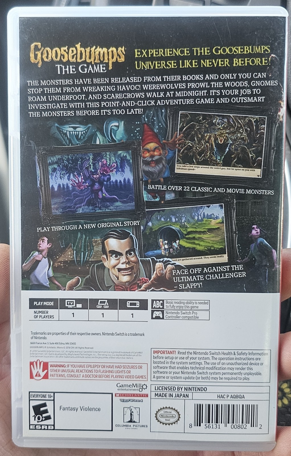 Goosebumps The Game (2018) – Nintendo Switch – Pre Owned – Great Condition – CIB