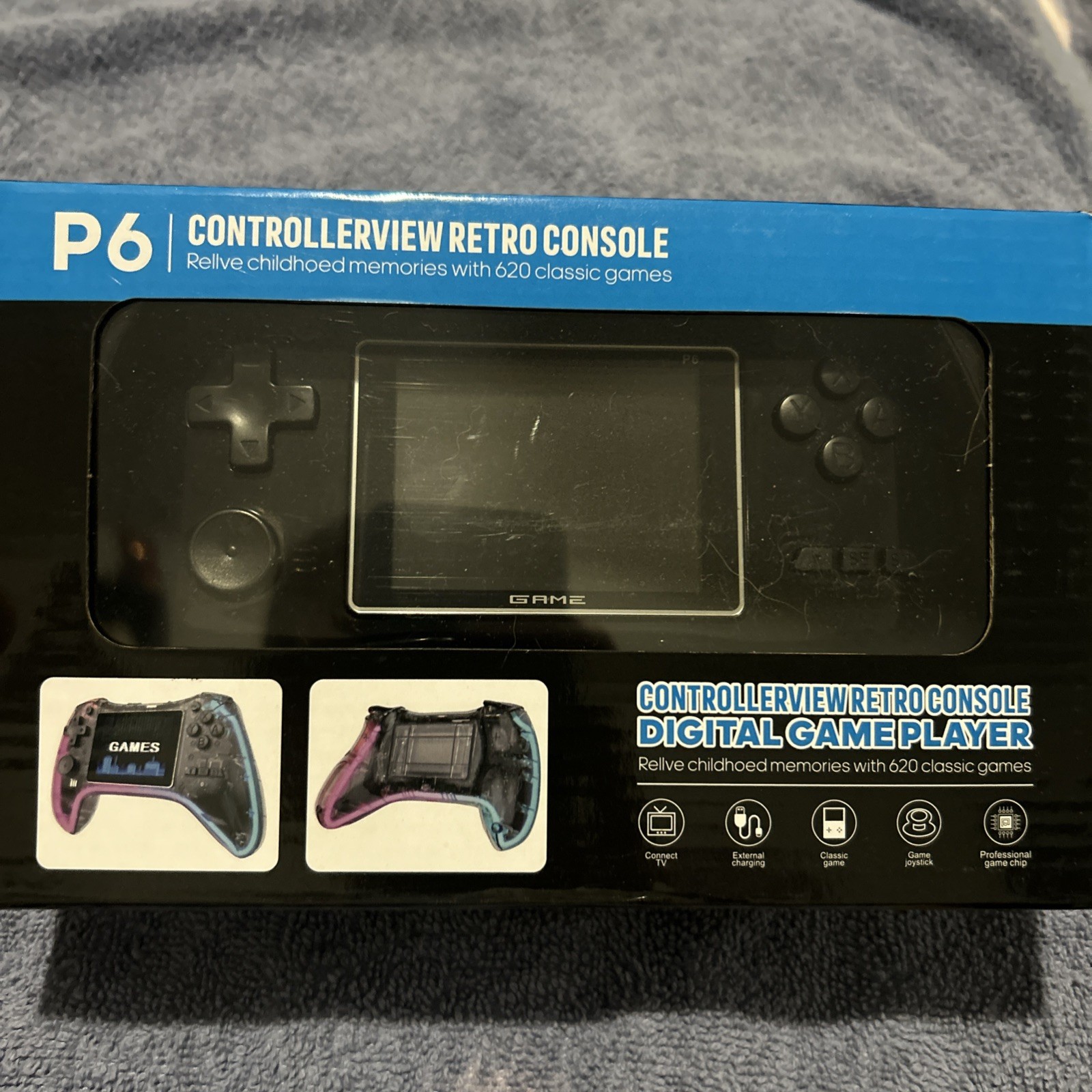Controllerview P6 Handheld Game System, Built-in Games, USB-C, Black