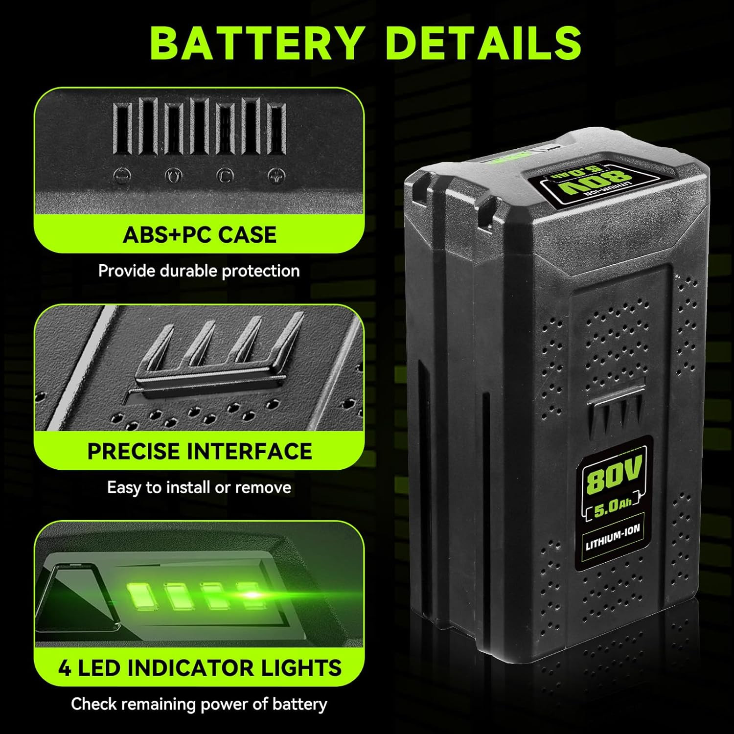 5000Mah 80V GBA80200 Battery for Greenworks 80V Max Series GBA80250 GBA80500