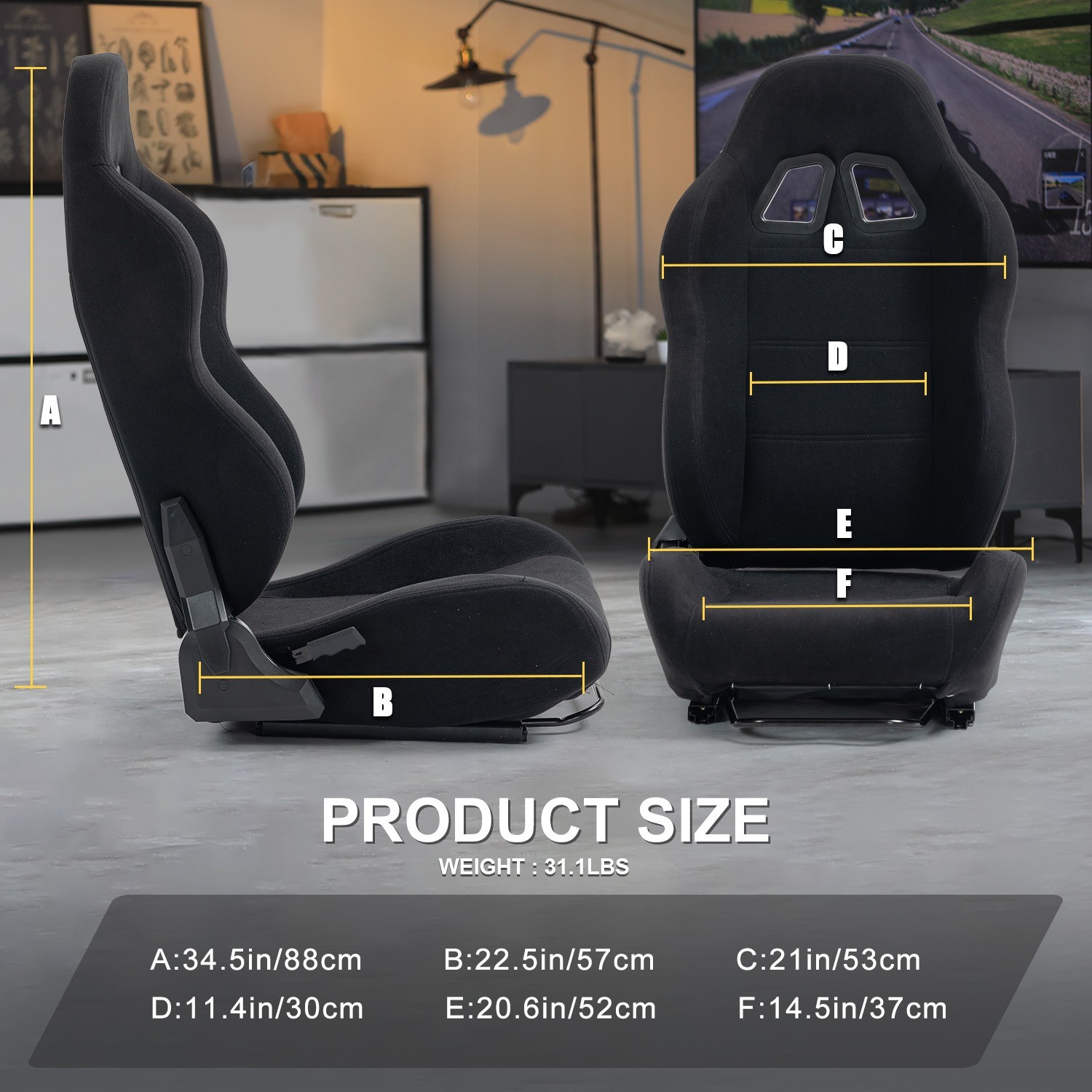 Marada Racing Simulator Cockpit With Black Seat And Monitor Stand For Logitech