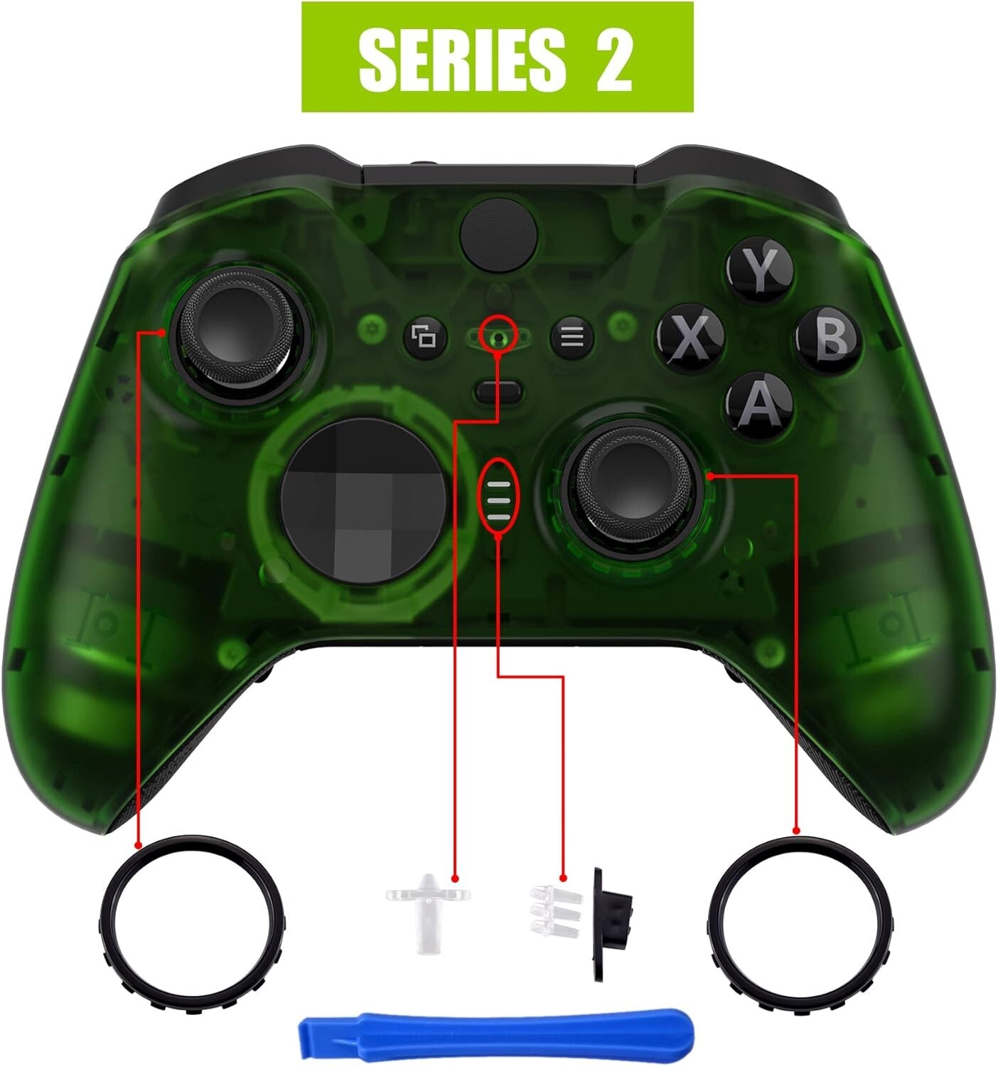 Clear Green Replacement Faceplate Cover for Xbox One Elite Controller Series 2