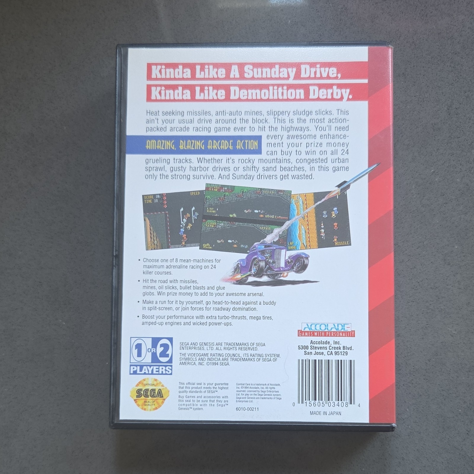 Accolade Combat Cars Sega Genesis Car Racing Game Manual Included NTSC-U/C