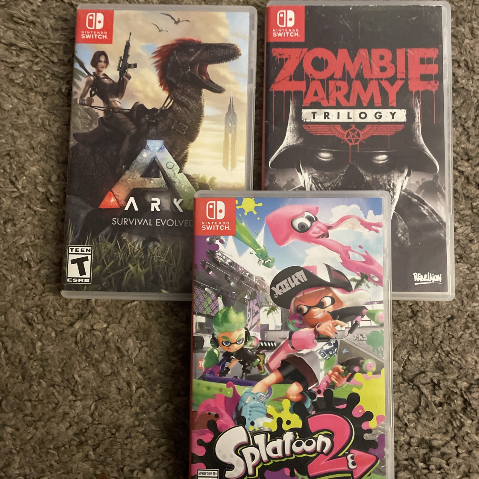 Nintendo Switch 3 Game LOT Zombie Army Trilogy Splatoon 2 & Ark Survival Evolved