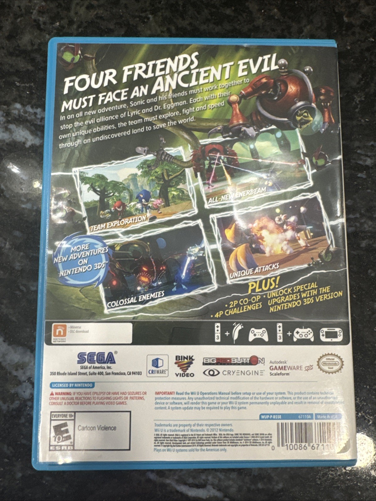 Nintendo Wii U 2012 – Sonic Boom: Rise of Lyric w/ Box & Manual (Works)