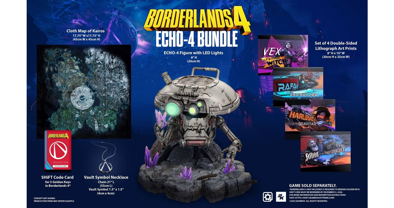 Borderlands 4 ECHO-4 Figure Collector’s Bundle Map, Necklace, DLC – NEW & RARE