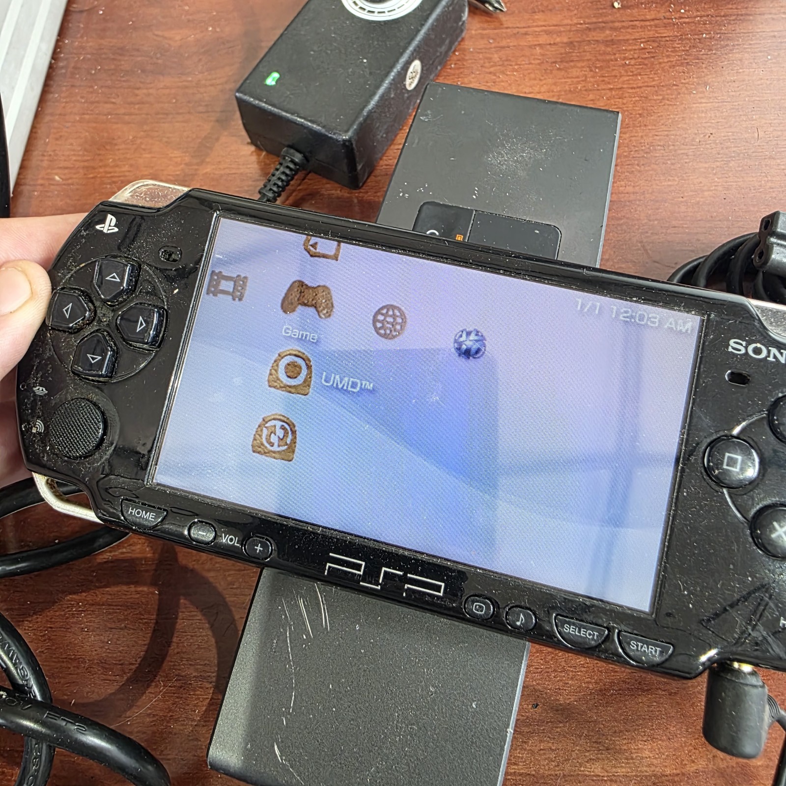 Sony PSP-2001 Slim Edition Black w/ Charger & Need For Speed Carbon – No Battery
