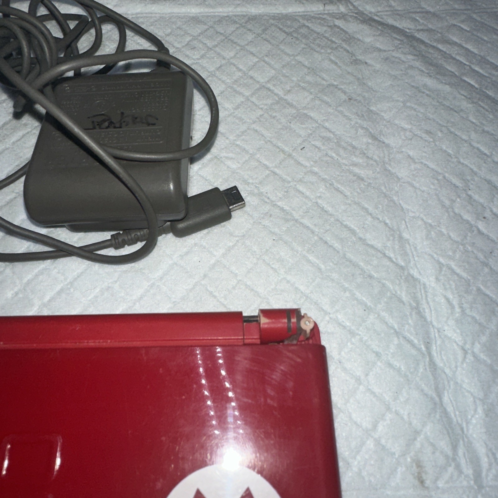 Nintendo DS Lite Mario Edition Console w/ Charger & GBA WORKS! BAD HINGE!