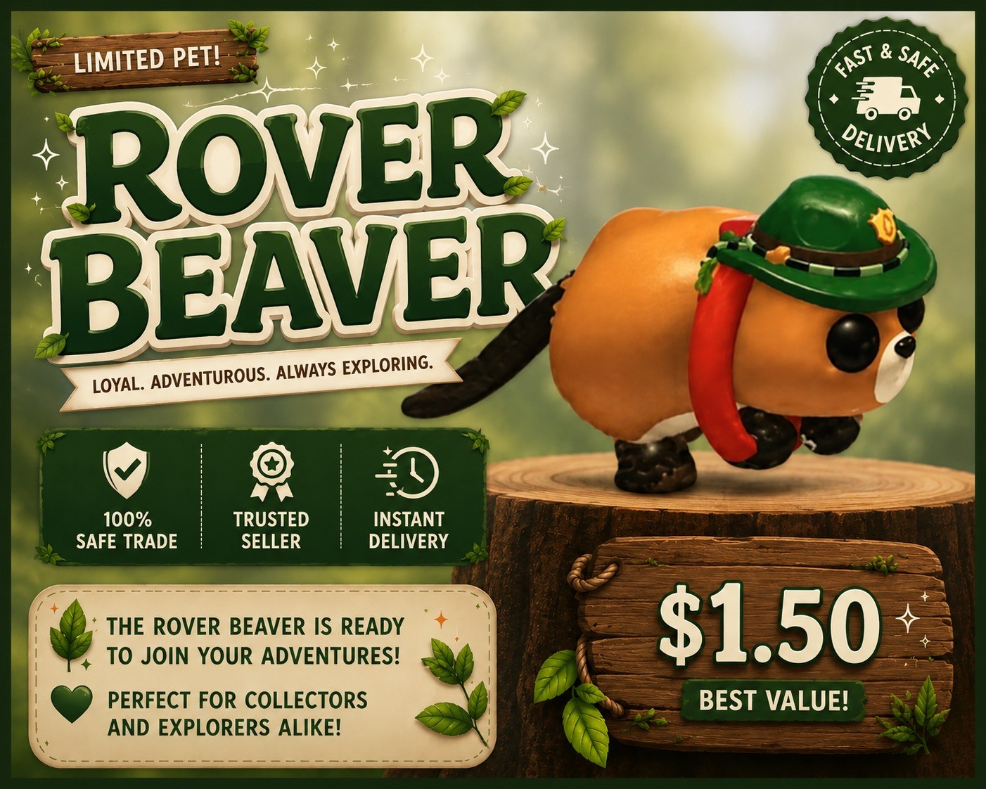 Rover Beaver 🦫 | Adopt From Me Now! | Fast delivery, Read desc (PW INCLUDED)