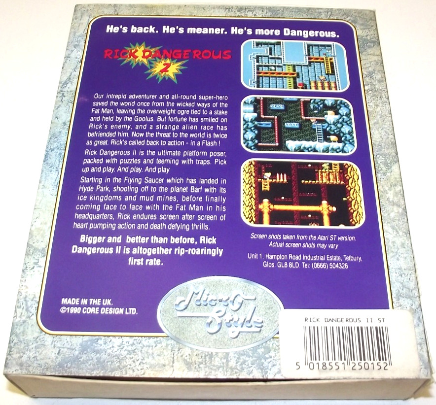 Rick Dangerous 2 (Atari ST) COMPLETE IN BOX Core Design / Micro Style