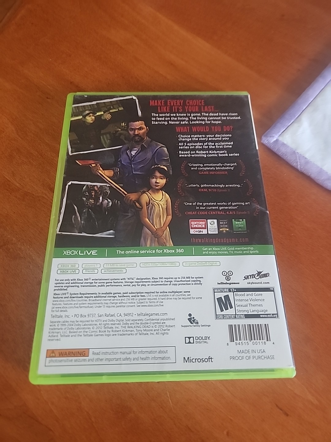 The Walking Dead: A Telltale Games Series (Microsoft Xbox 360, 2012) CIB Tested!