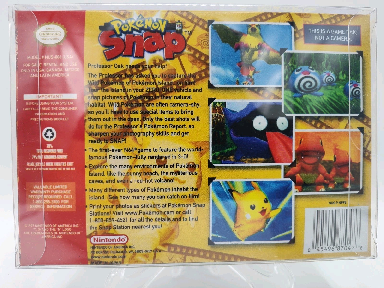 Pokemon Snap (N64, 2000) *VGC w/ Manual + Case Protector* Cleaned & Tested! READ