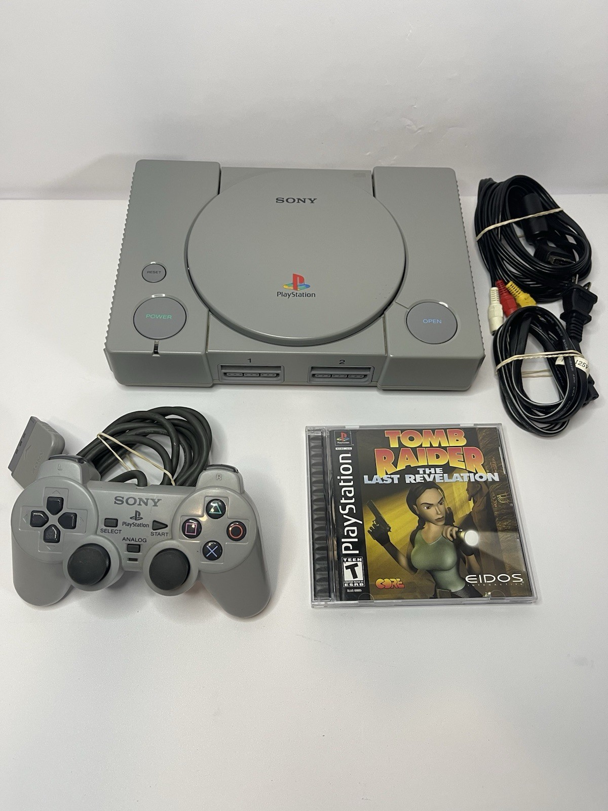 Sony PlayStation 1 PS1 SCPH-7001 Console System Bundle With Tomb Raider & Cables