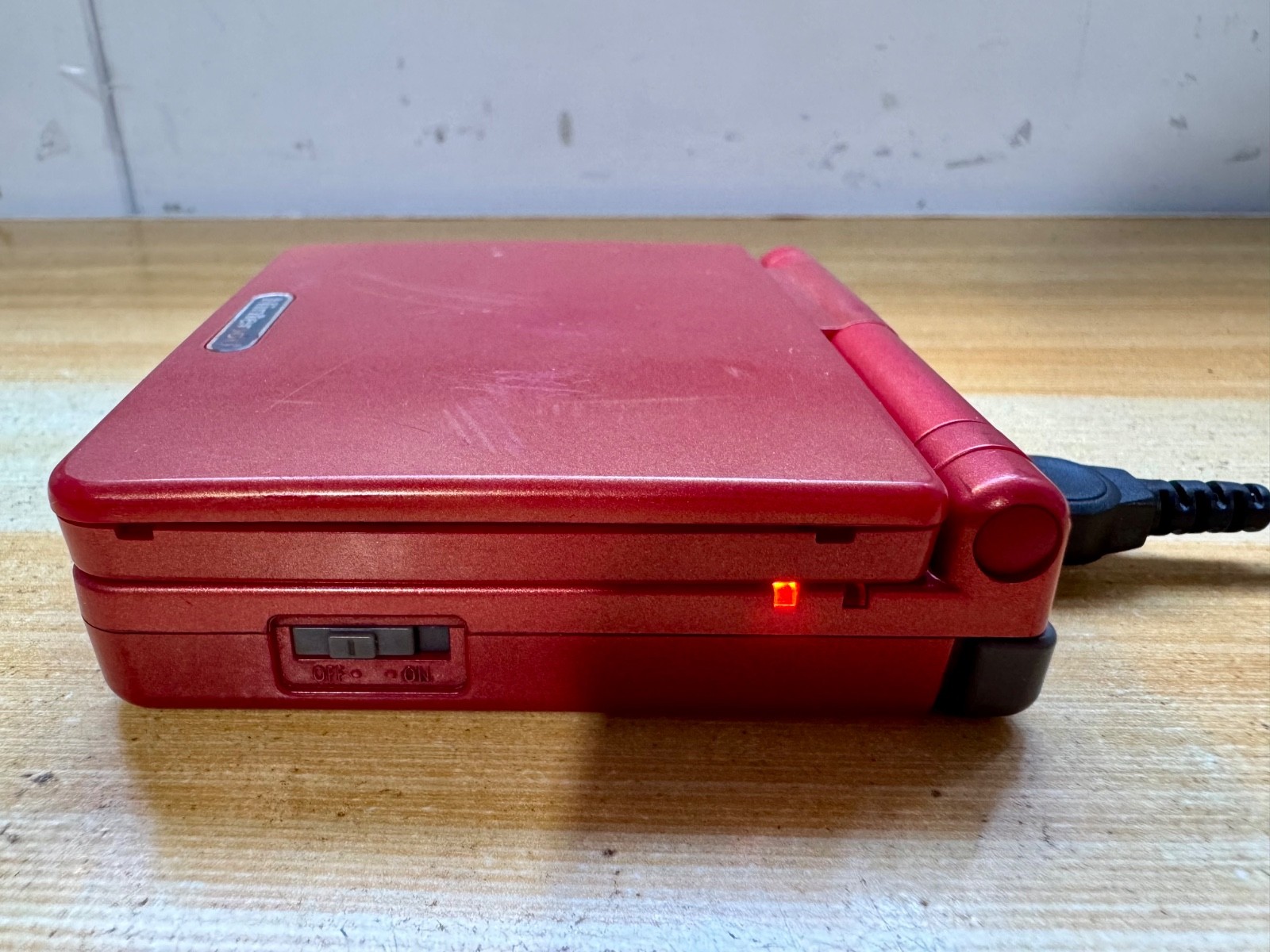 Nintendo Gameboy Advance SP AGS001 Flame Red Handheld w/ USB Cable & Battery