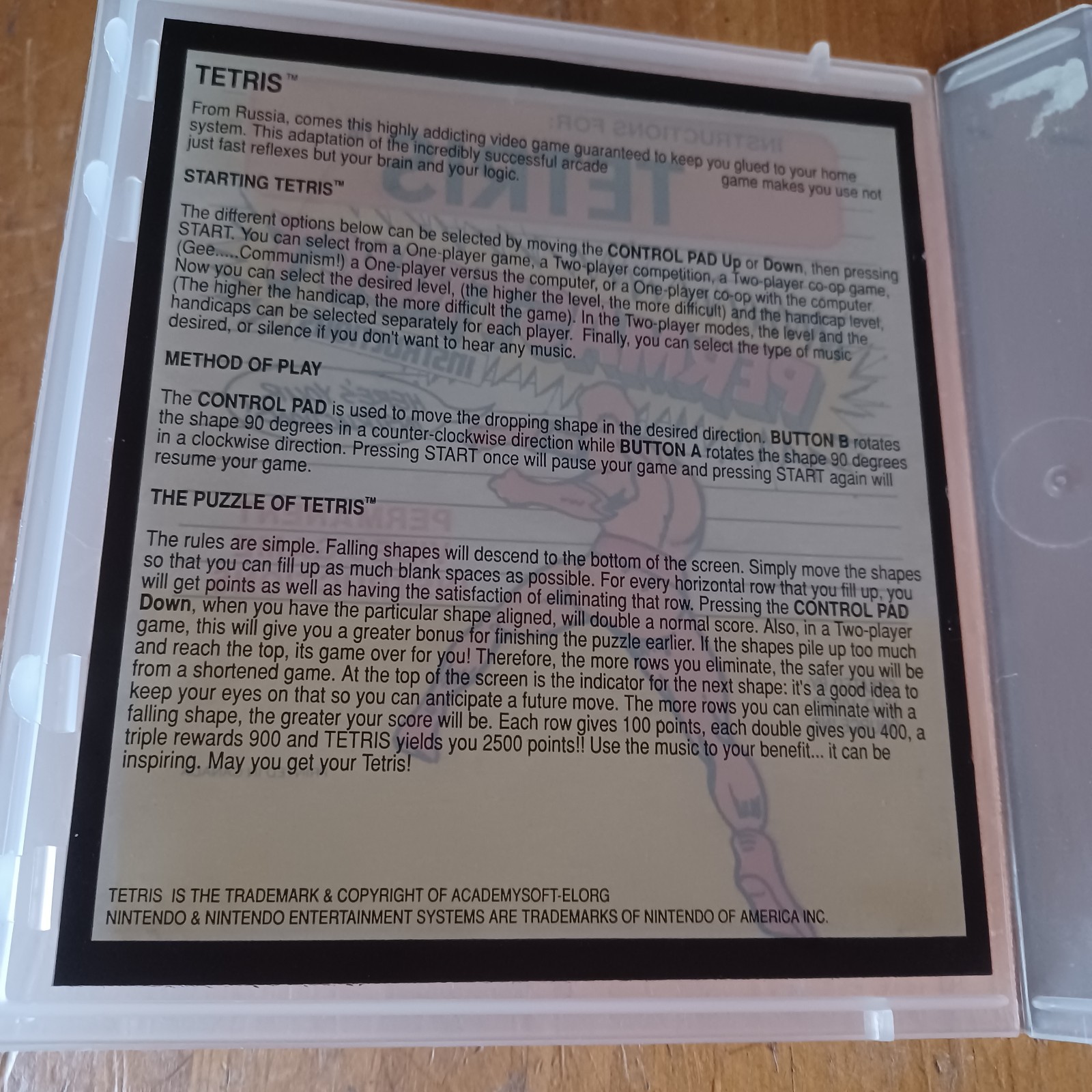 Nintendo NES Tetris Rental Permastruct Case ONLY No Game Cartridge Canada