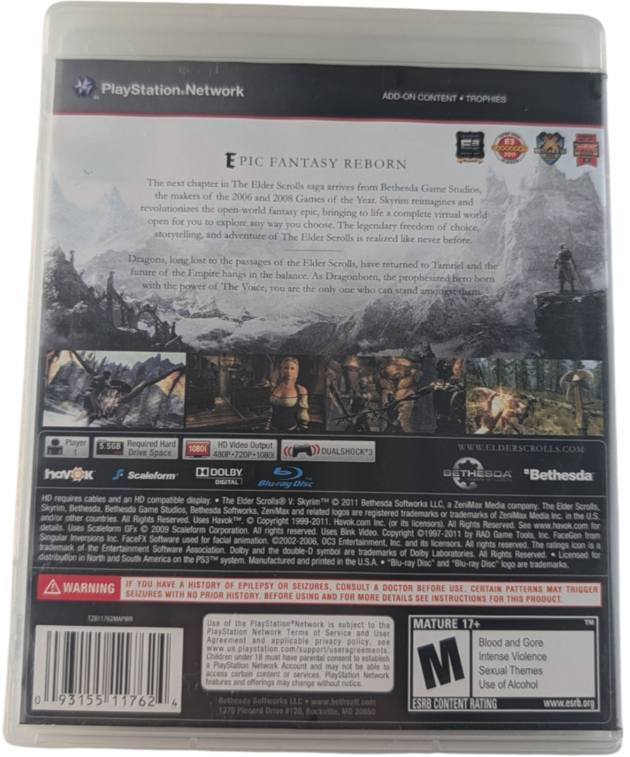 The Elder Scrolls V Skyrim PS3 PlayStation 3 BLUS 30778 Bethesda 2011
