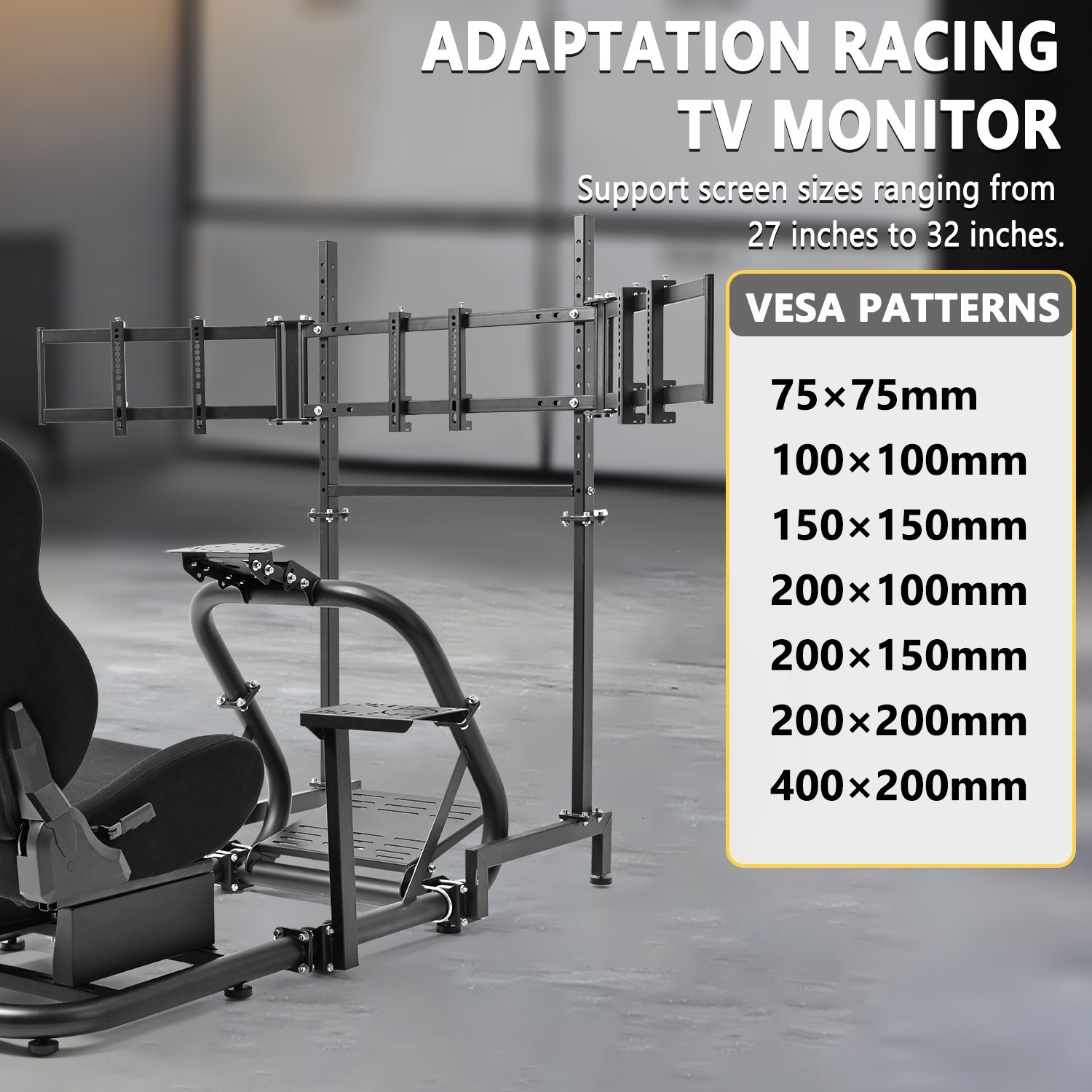 Marada Racing Simulator Cockpit With Seat &Triple Monitor Stand Fit Logitech G29