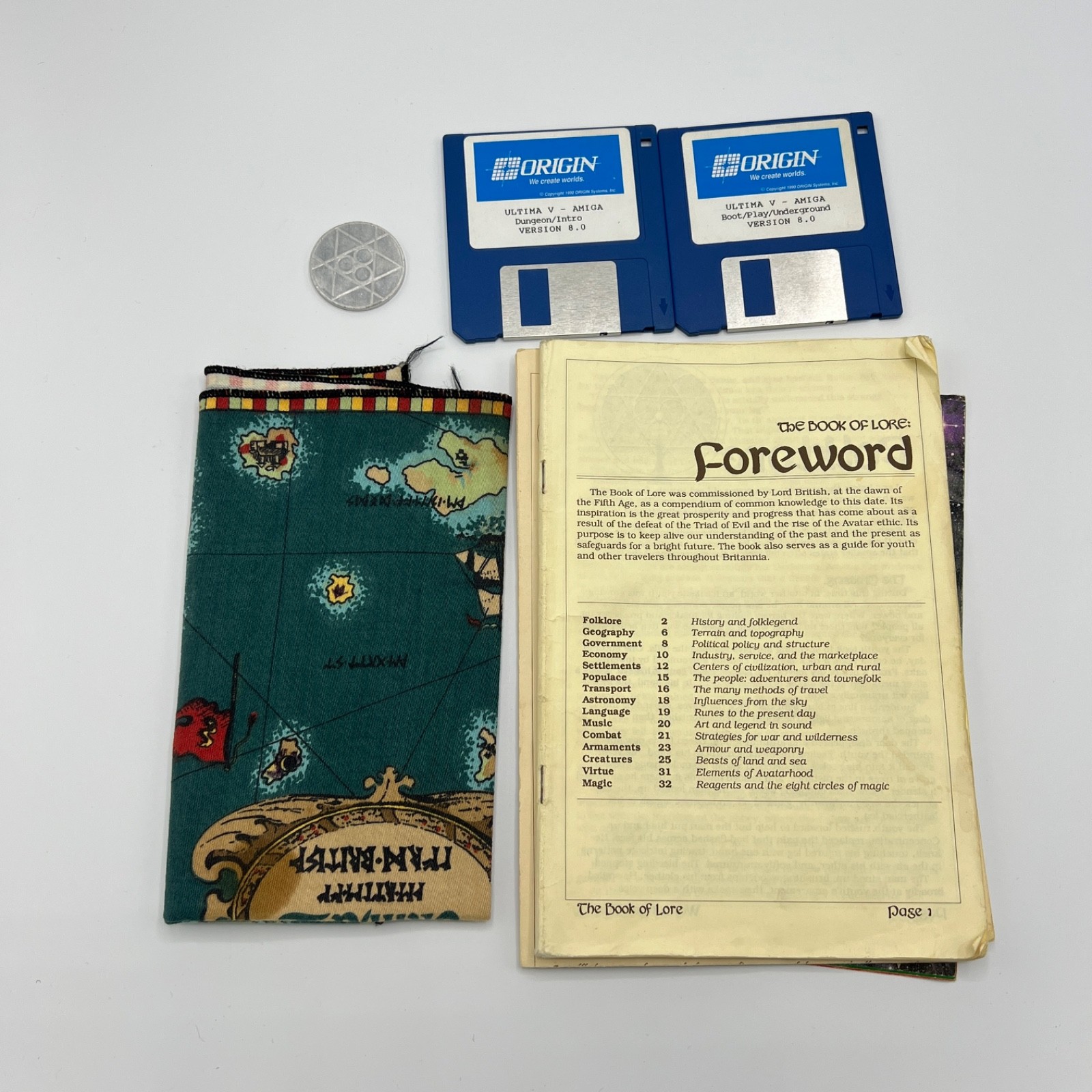 Ultima V 5 Warriors of Destiny Amiga Big Box RPG CIB, Cloth Map, Coin