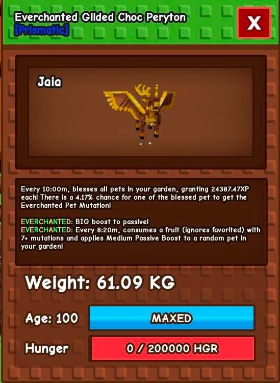 Gilded Choc Peryton 60KG+ (Everchante)🌱 GROW A GARDEN 🎮ROBLOX 🟢Online(⏰10min)
