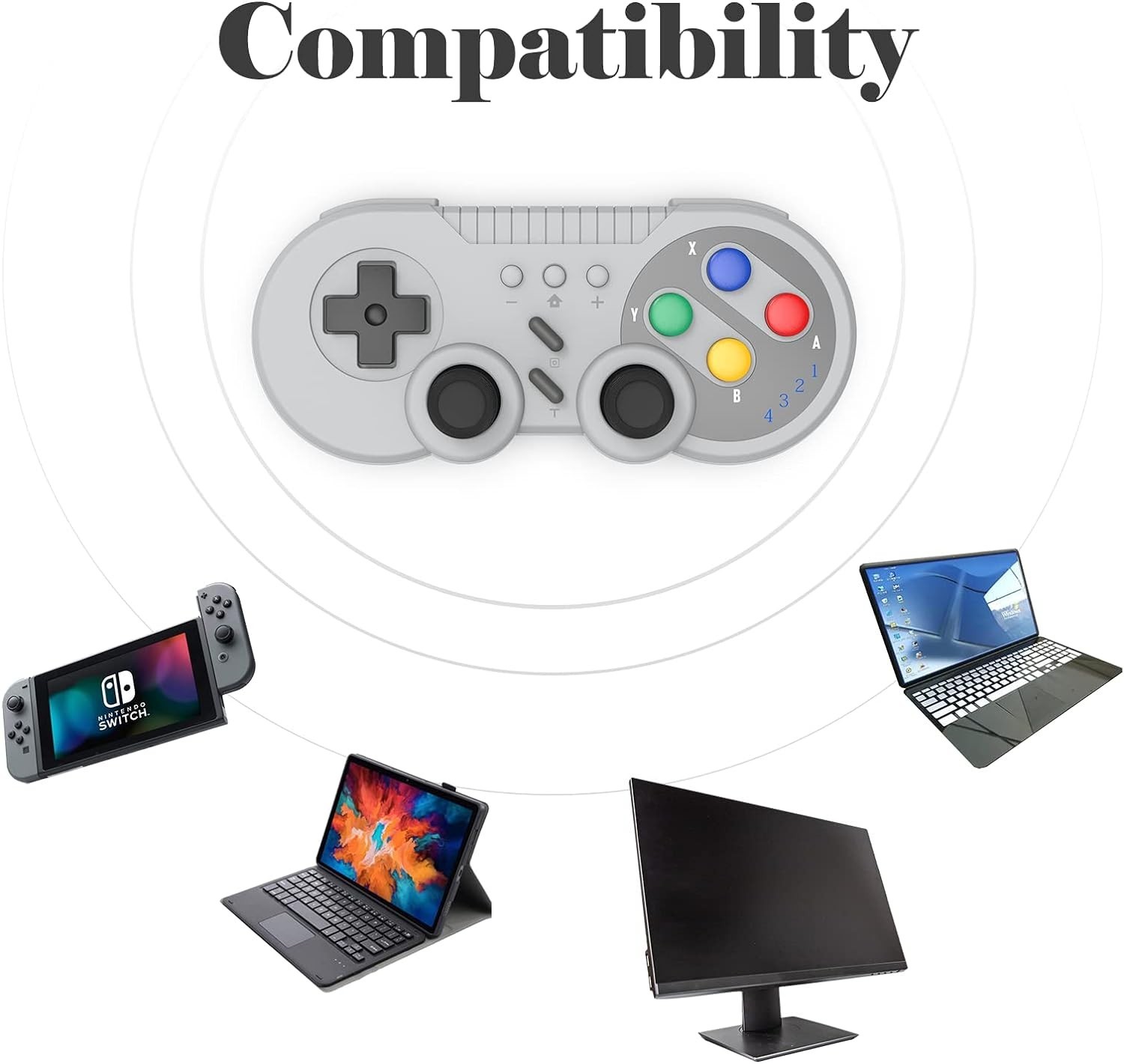 Wireless Switch Gamepad Gray with Motion Vibration Turbo for NS PC – Classic …