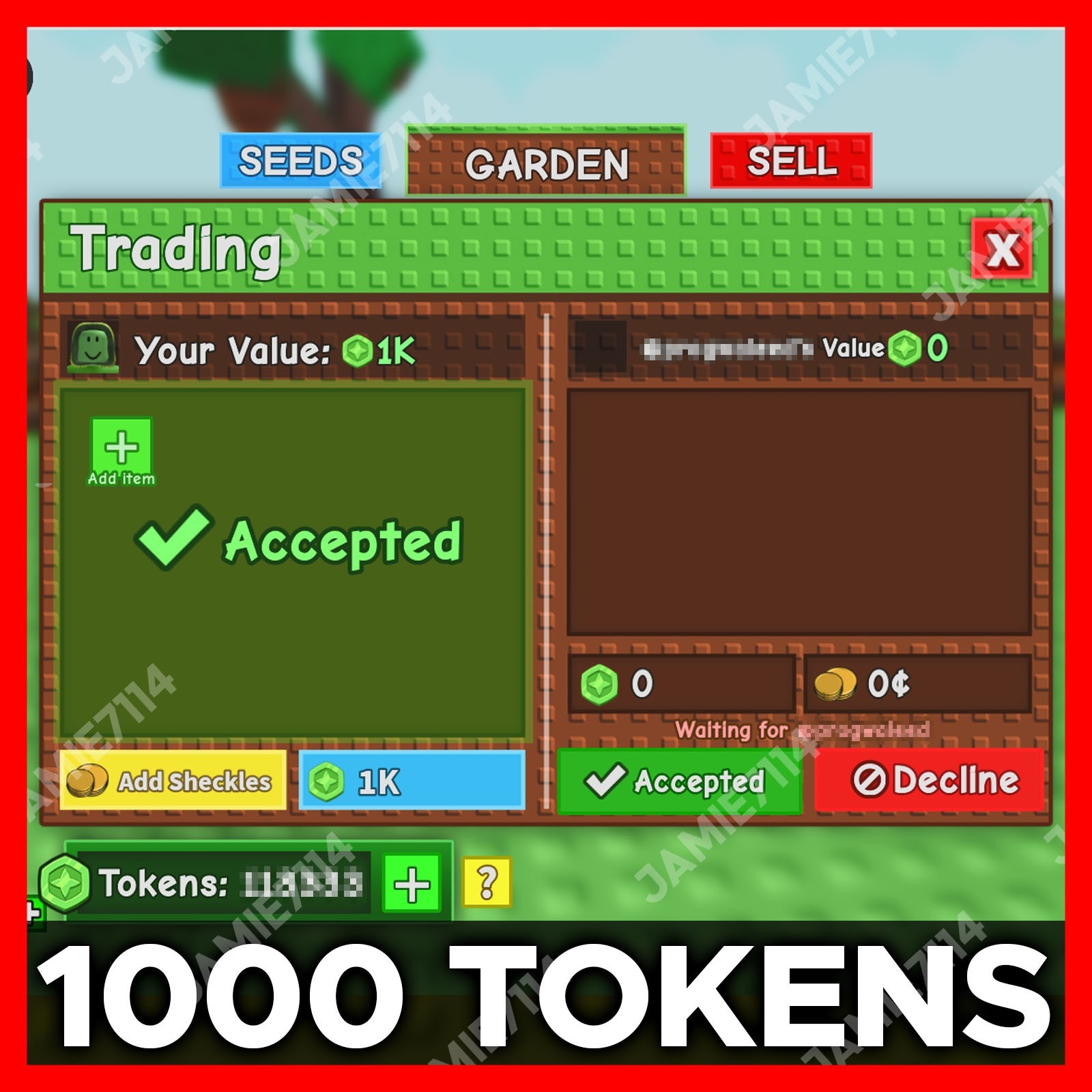 🪴Grow a Garden | 1000 Tokens | CHEAPEST + FAST