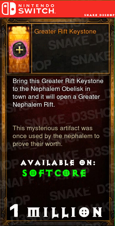 Diablo 3 Nlntendo Switch – Greater Rift Keystones Bundle – 1 Million – Softcore