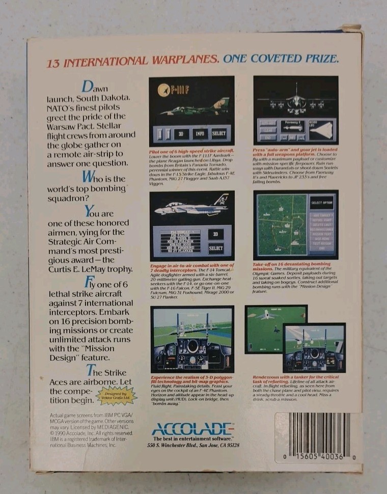 VTG Amiga CPU Game-Accolade Strike Aces-IBM-Two Disks