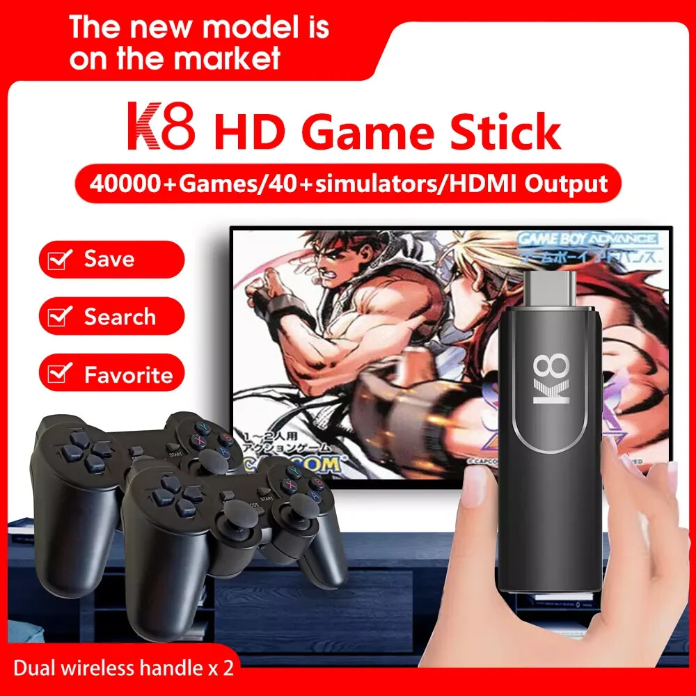 Built-in 64GB 40000+ Video Games 4K HDMI Game Stick Console Wireless Gamepad ZW