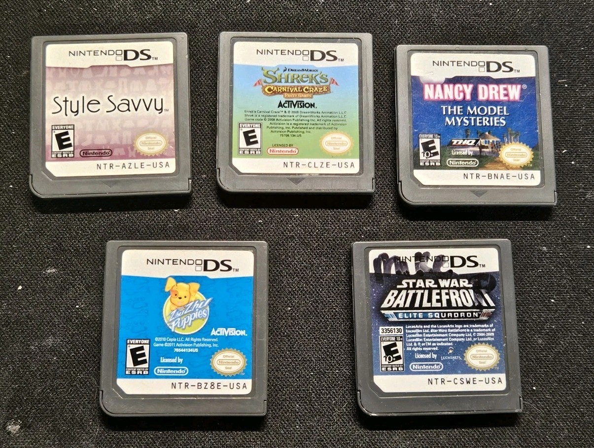 Nintendo DS Original NTR-001 Console Silver Tested W/ Stylus and 5 games