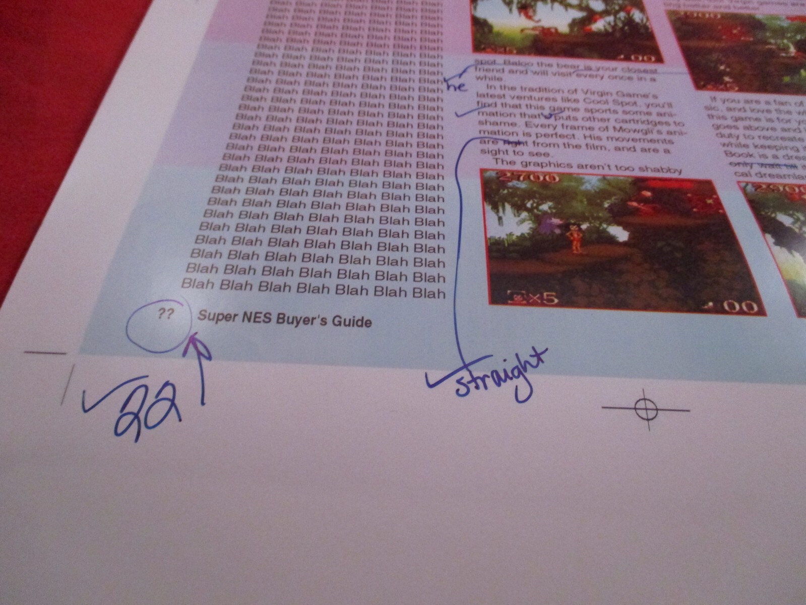 Super NES Buyer’s Guide Magazine Prototype Sheet Jungle Book “Blah Blah Blah”