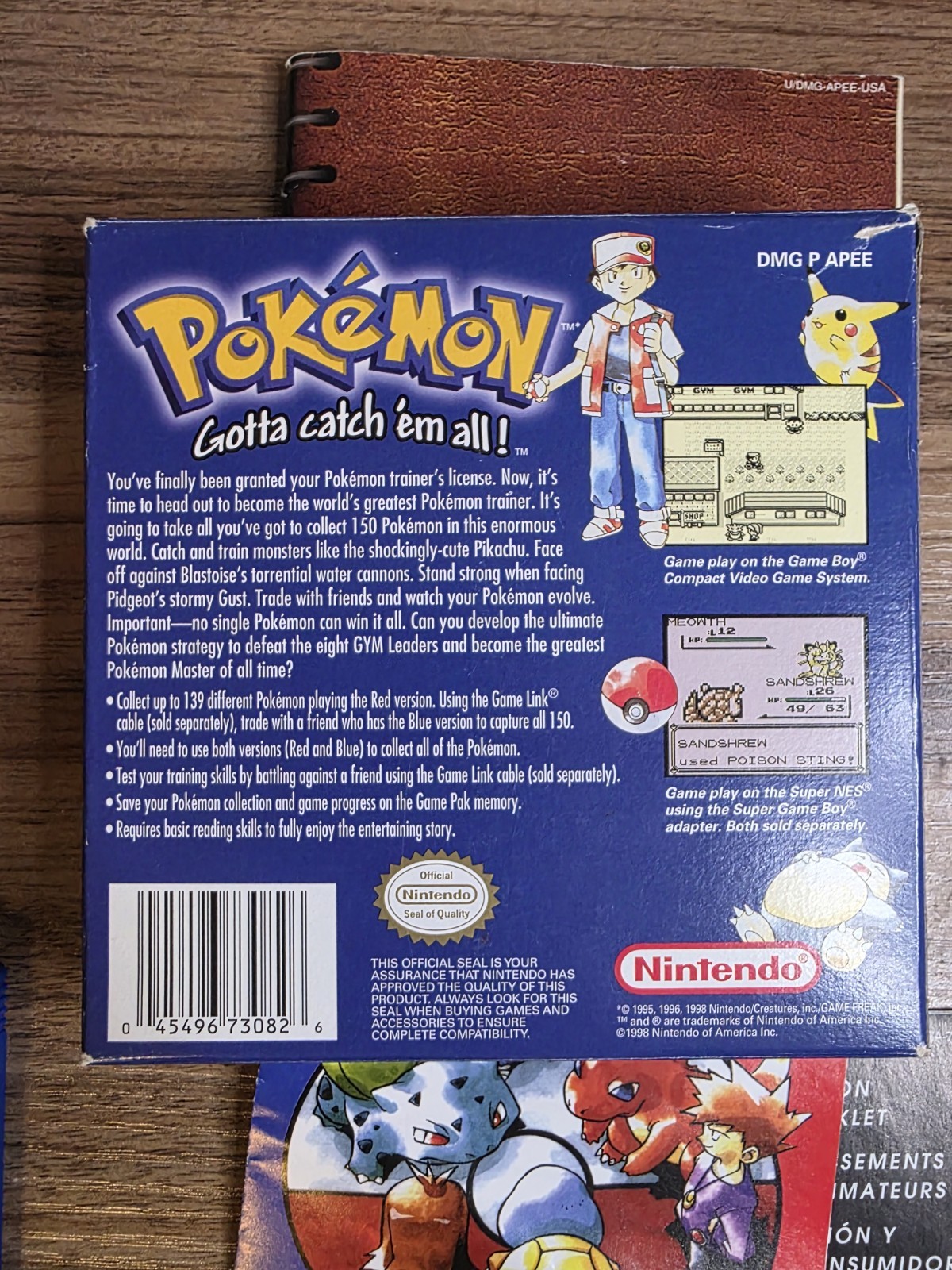 ERROR ! Pokemon Blue RED Error Text First 1st Print Complete Box CIB GameBoy GB