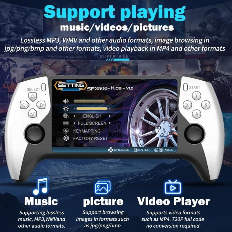 SF3500 Handheld Game Player 5 Inch FHD Portable Console, Over 20,000 Games – NEW
